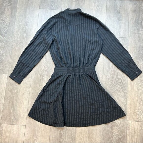 Zadig & Voltaire Rama Raye Mini Dress Black Long Sleeve Silk Buttons Striped - Picture 15 of 16